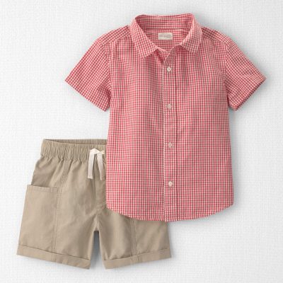 Boys 2-Piece Top & Shirt Set Made with Organic Cotton in Red Gingham