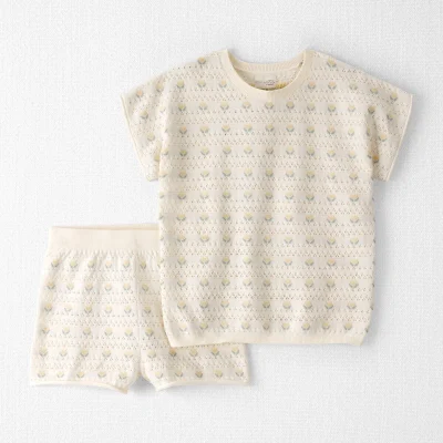 Girls Organic Cotton Sweater Knit Set in Honey Floral Print
