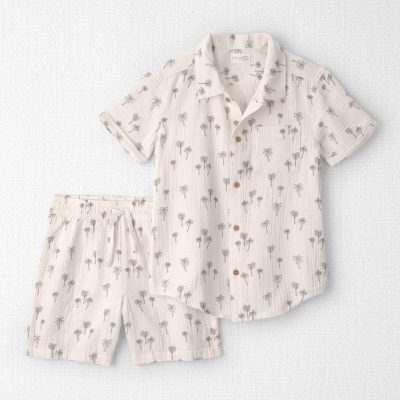 Boys 2-Piece Organic Cotton Gauze Top & Short Set in Palm Trees