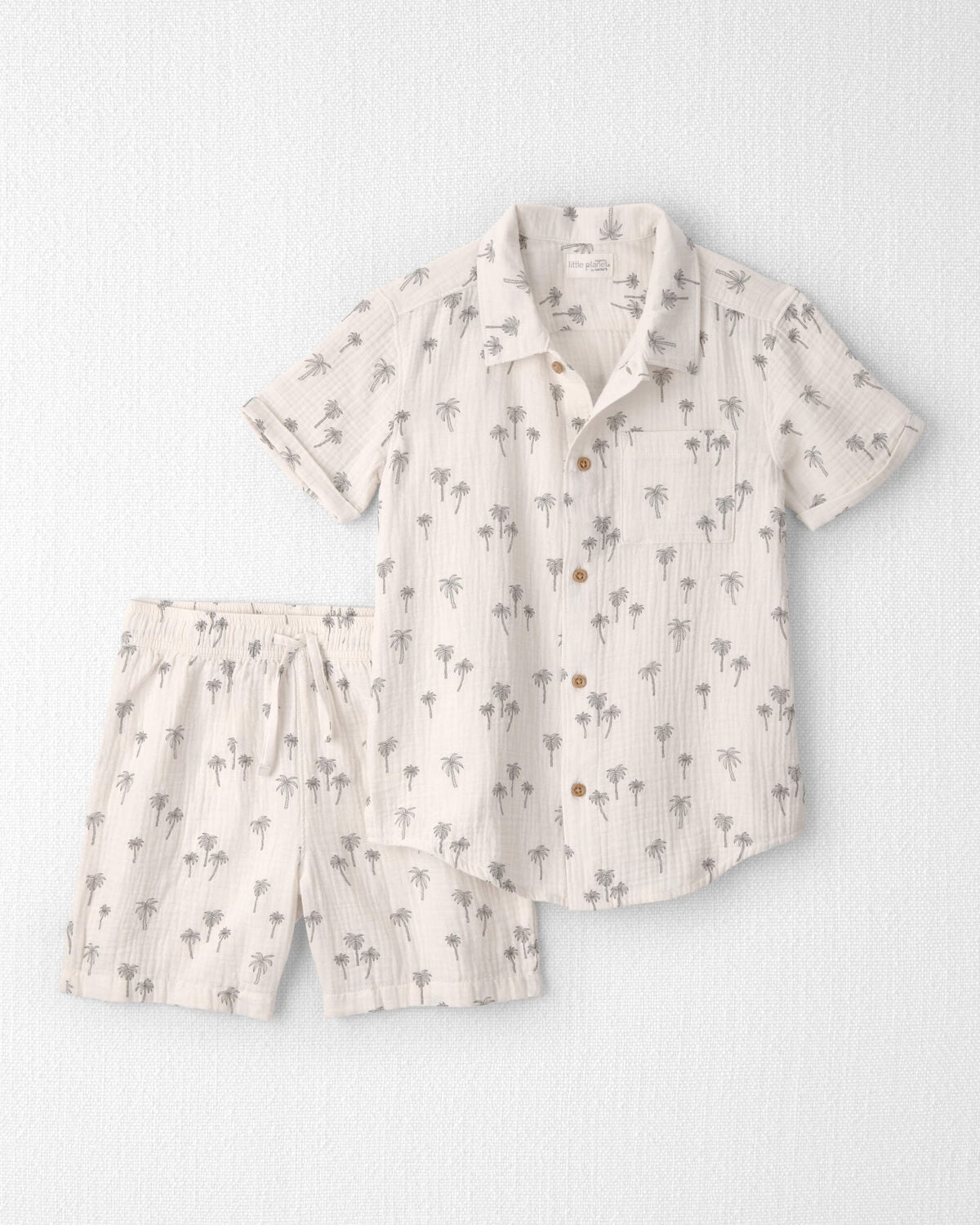 Boys 2-Piece Organic Cotton Gauze Top & Short Set in Palm Trees