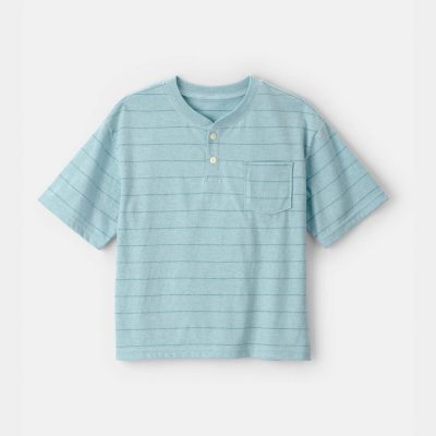 Boys Striped Henley T-Shirt - Blue