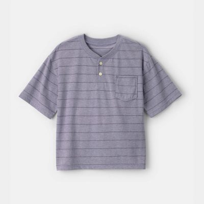 Boys Striped Henley T-Shirt - Dark Blue