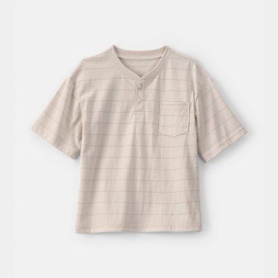 Boys Striped Henley T-Shirt - Tan