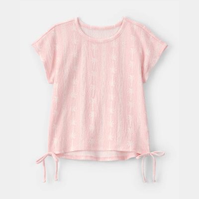 Girls Palm Tree Crinkle Top - Pink