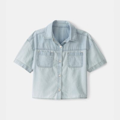 Girls Chambray Short-Sleeve Top - Blue