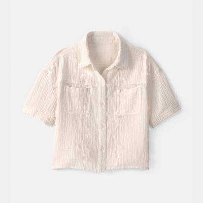 Girls Gauze Short-Sleeve Top - Cream
