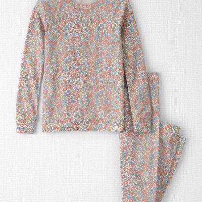 Girls 2-Piece Organic Cotton Ribbed Pajama Set in Spring Floral Print