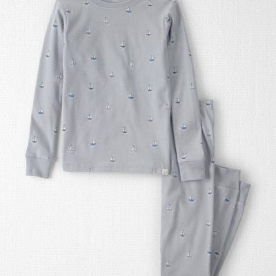 Kids 2-Piece Organic Cotton Ribbed Pyjama Set in Sail Away Print