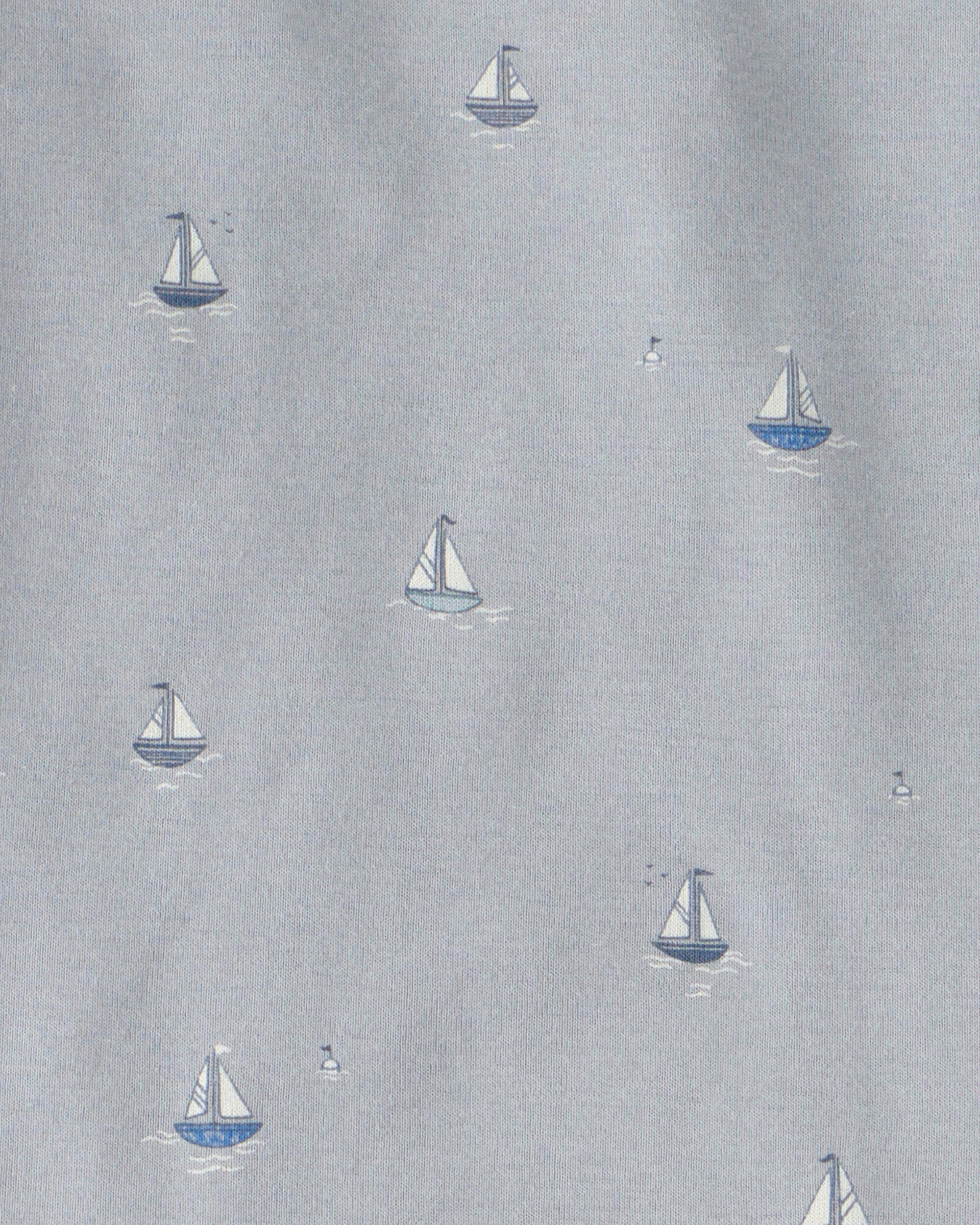 Kids 2-Piece Organic Cotton Ribbed Pyjama Set in Sail Away Print - Image 4