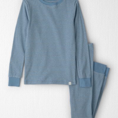 Kids 2-Piece Organic Cotton Ribbed Pajama Set in Stripes