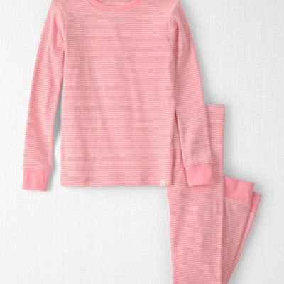Girls 2-Piece Organic Cotton Ribbed Pyjama Set in Stripes