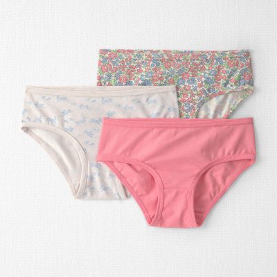 Girls 3-Pack Organic Cotton Hipster Underwear in Floral