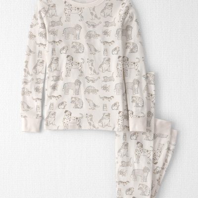 Kids 2-Piece Organic Cotton Ribbed Pajama Set in Pet Print