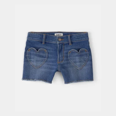 Girls Heart Pocket Denim Shorts - Dark Wash