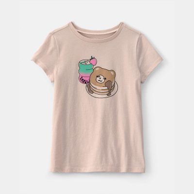 Girls Pancakes & Boba Graphic Tee - Brown