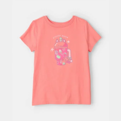 Girls 'Sticker Queen' Graphic Tee - Coral