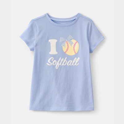 Girls 'I Love Softball' Graphic Tee - Blue