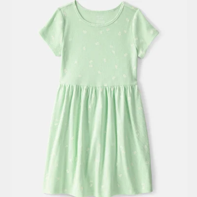 Girls Floral Short-Sleeve Dress - Green