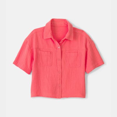 Girls Gauze Short-Sleeve Top - Pink