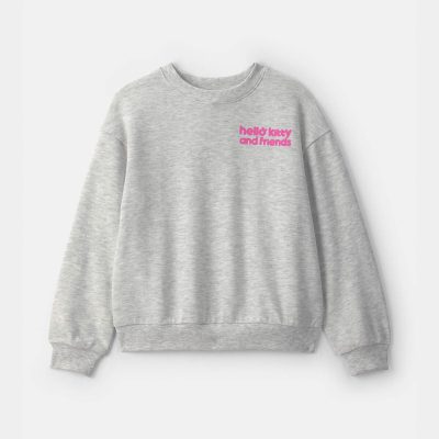 Girls Hello Kitty® French Terry Pullover Sweatshirt - Grey