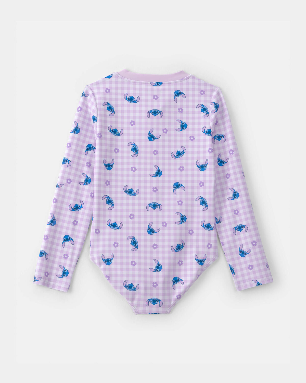 Girls Disney© Lilo & Stitch Gingham 1-Piece Rashguard Swimsuit - Purple/Blue - Image 2