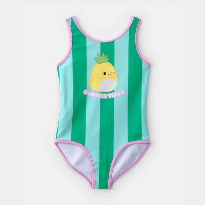 Girls 'Summer Vibes' Squishmallow 1-Piece Swimsuit - Green/Blue
