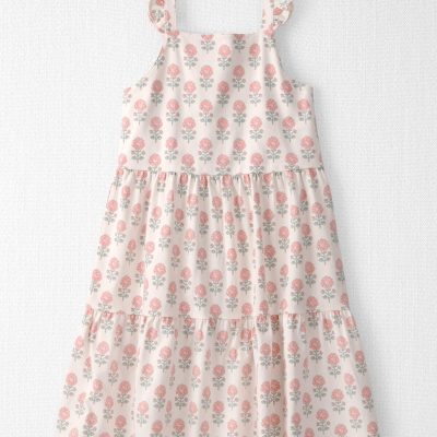 Girls Organic Cotton Tiered Dress in Rosebud Petal Print