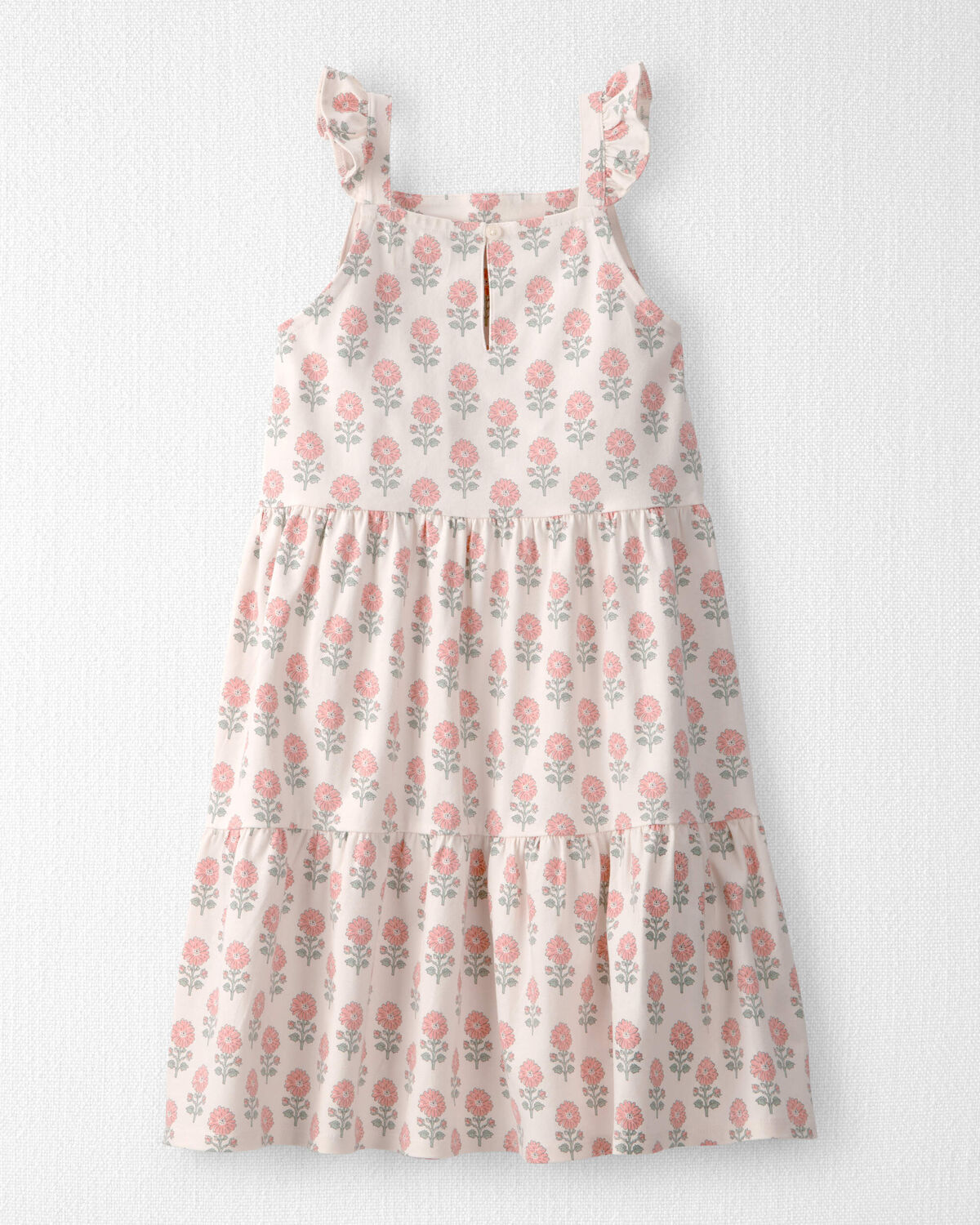 Girls Organic Cotton Tiered Dress in Rosebud Petal Print - Image 2