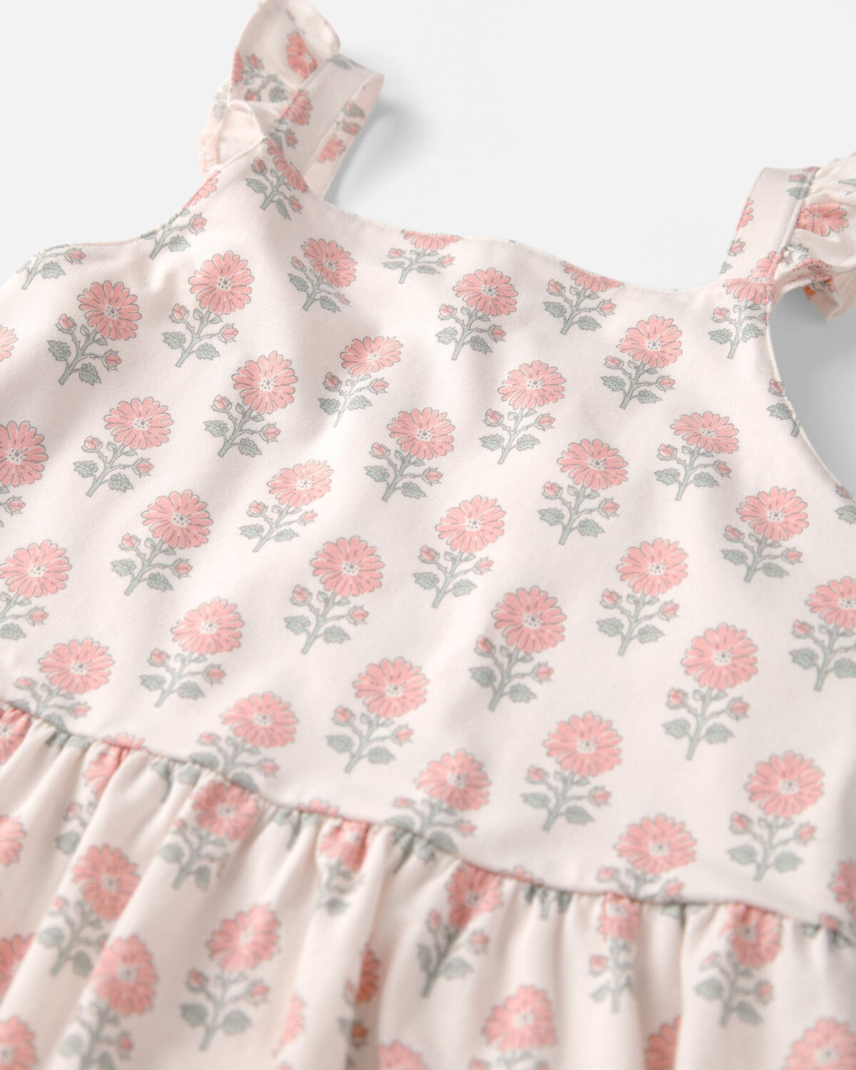 Girls Organic Cotton Tiered Dress in Rosebud Petal Print - Image 3