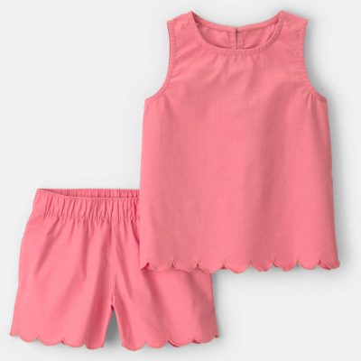 Girls 2-Piece Scallop Top & Short Set - Pink