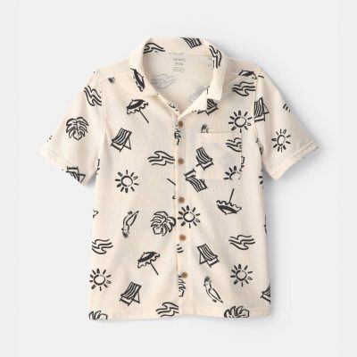 Boys Beach Button-Down Shirt - Ivory