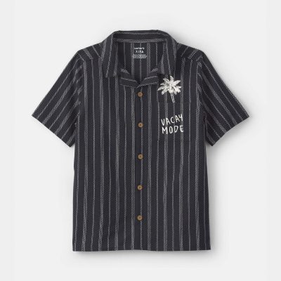 Boys Striped Short-Sleeve Button-Down Shirt - Black