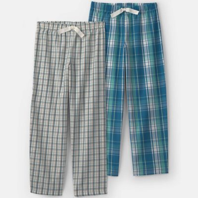 Boys 2-Piece Plaid Pajama Bottoms - Blue/Grey