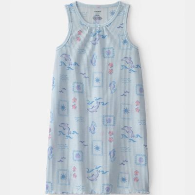 Girls Dolphin Sleeveless Night Gown - Blue