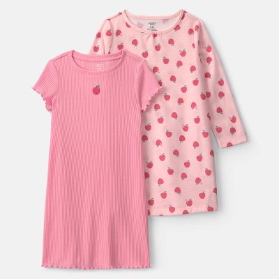 Girls 2-Pack Apple Night Gowns - Pink