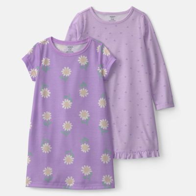 Girls 2-Pack Floral Night Gowns - Purple