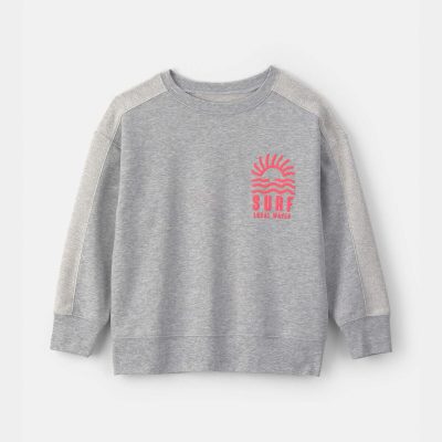 Boys Surf French Terry Long-Sleeve Pullover Sweatshirt - Grey