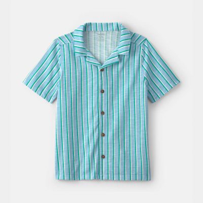 Boys Striped Short-Sleeve Button-Down Shirt - Blue