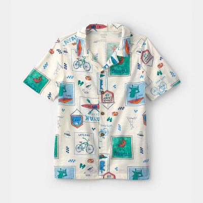 Boys Camp Short-Sleeve Button-Down Shirt - Cream