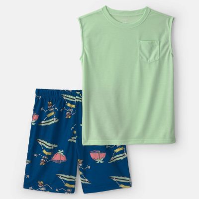 Boys 2-Piece Skeleton Surfer Short-Sleeve Pajama Set