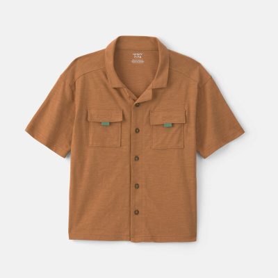 Boys Short-Sleeve Button-Down Shirt - Brown