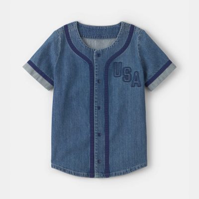 Boys 'USA' Denim Short-Sleeve Button-Down Shirt - Medium Wash