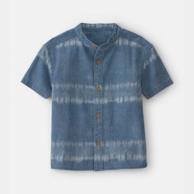 Boys Tie-Dye Denim Chambray Short-Sleeve Button-Down Shirt