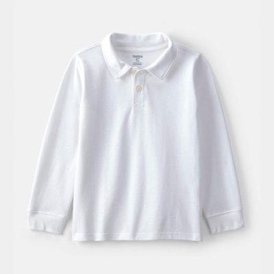 Boys Uniform Piqué Long-Sleeve Polo Shirt - White