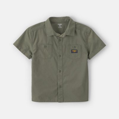 Boys Canvas Short-Sleeve Button-Down Shirt - Green