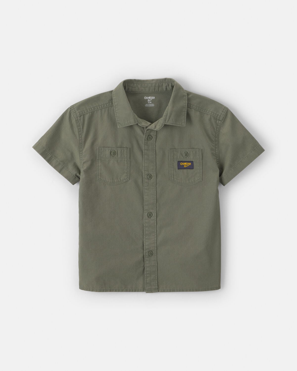 Boys Canvas Short-Sleeve Button-Down Shirt - Green
