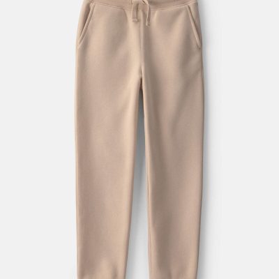 Boys Fleece Drawstring Knit Joggers - Tan