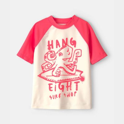 Boys Octopus Short-Sleeve Rashguard - Red/Cream