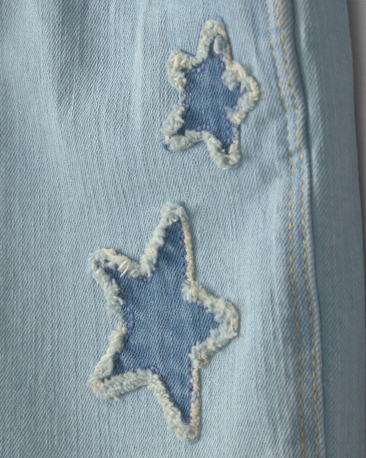 Girls Star Embellished Denim Shortall - Light Wash - Image 3