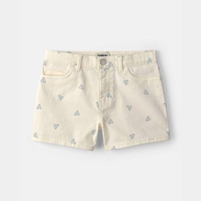 Girls Heart Denim Shorts - Ivory